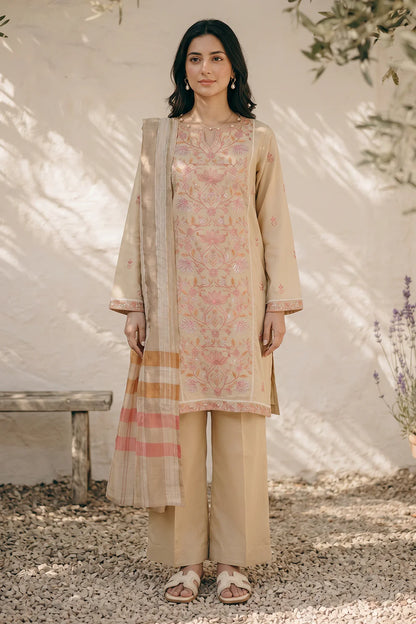 Embroidered Crosshatch 3-Piece Suit – Light Beige