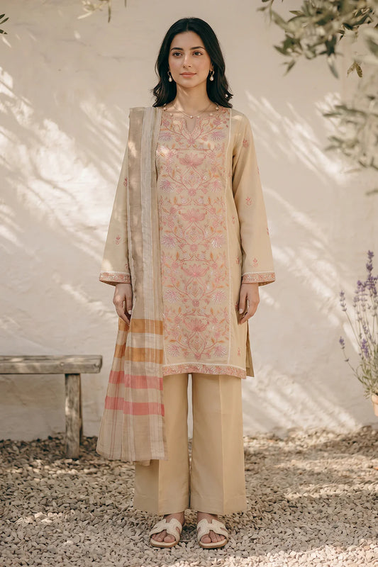 Embroidered Crosshatch 3-Piece Suit – Light Beige