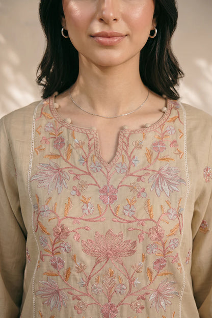 Embroidered Crosshatch 3-Piece Suit – Light Beige