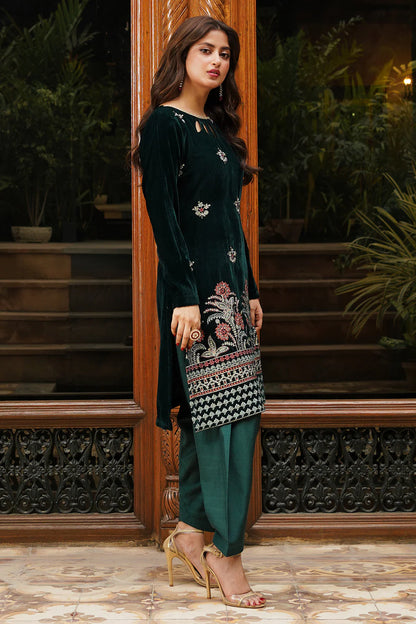 Rich Green Embroidered Velvet 2-Piece Set