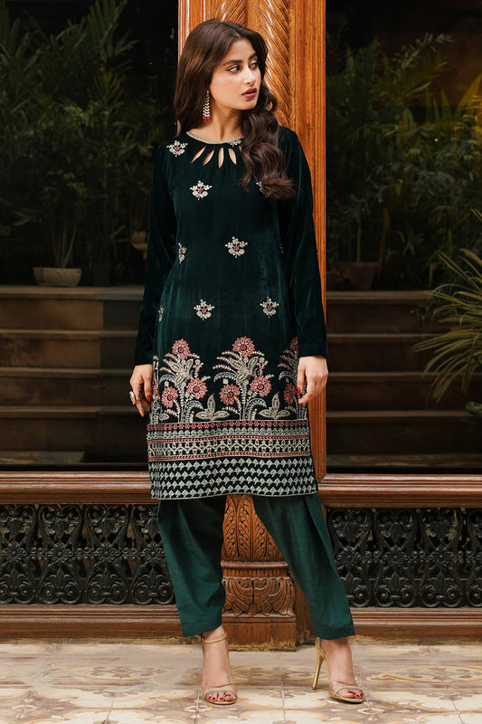 Rich Green Embroidered Velvet 2-Piece Set