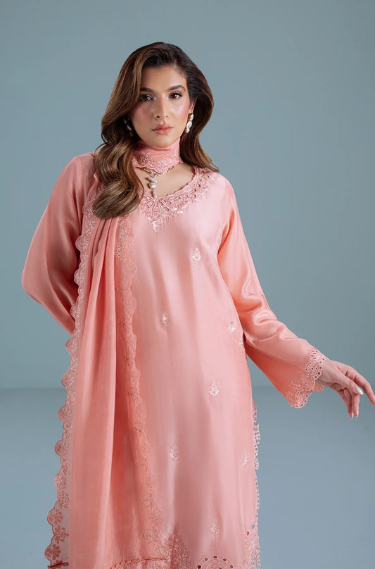 Peachy Pink Sheesha Silk Festive Set | 3-Piece Stitched | TANYA