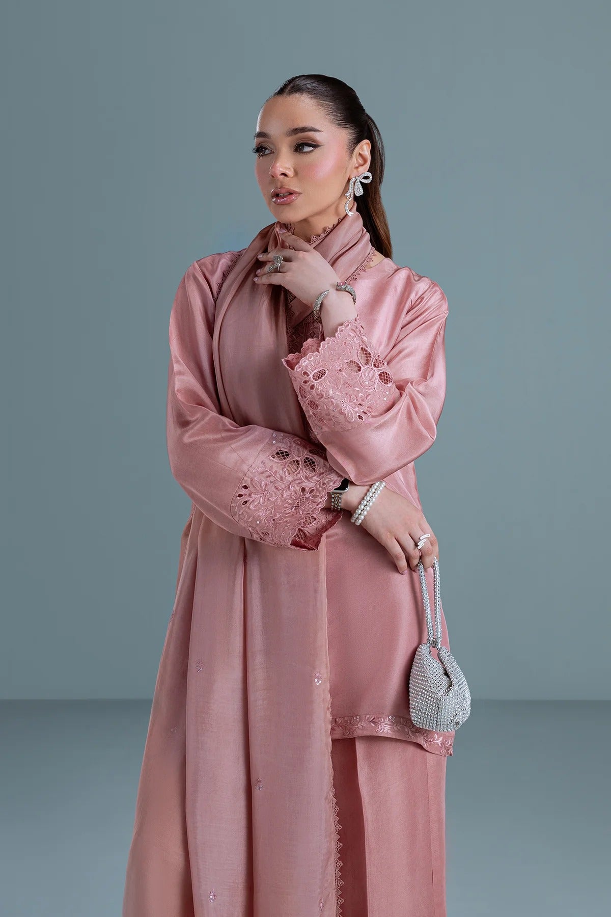 Dusty Pink Sheesha Silk Suit | 3-Piece Stitched | HANA-B
