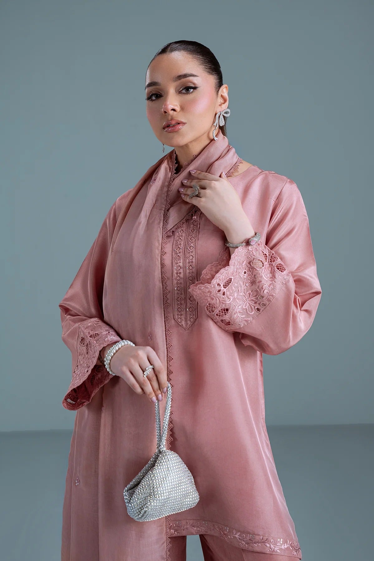 Dusty Pink Sheesha Silk Suit | 3-Piece Stitched | HANA-B