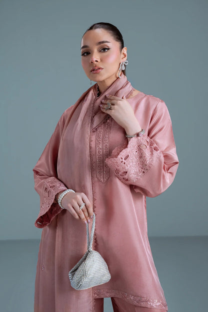 Dusty Pink Sheesha Silk Suit | 3-Piece Stitched | HANA-B