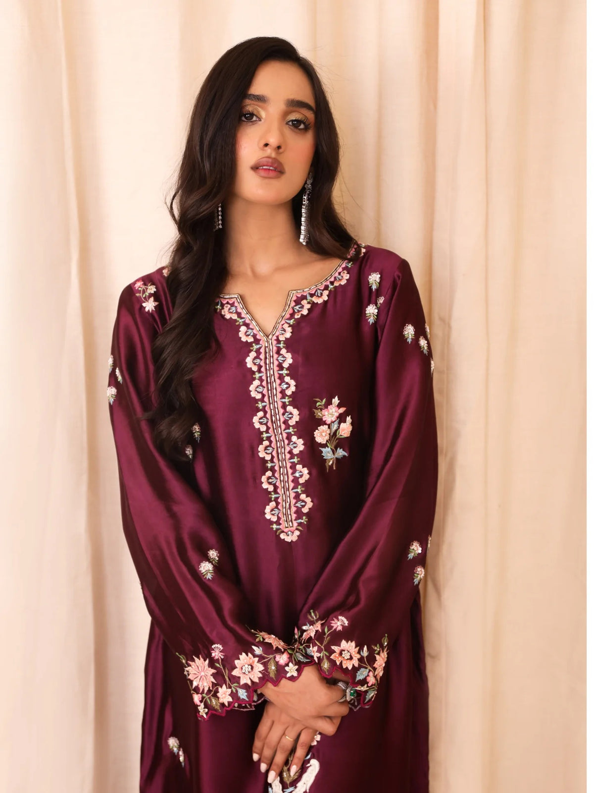 Silk Hand-Embellished Embroidered Kaftan - Reene