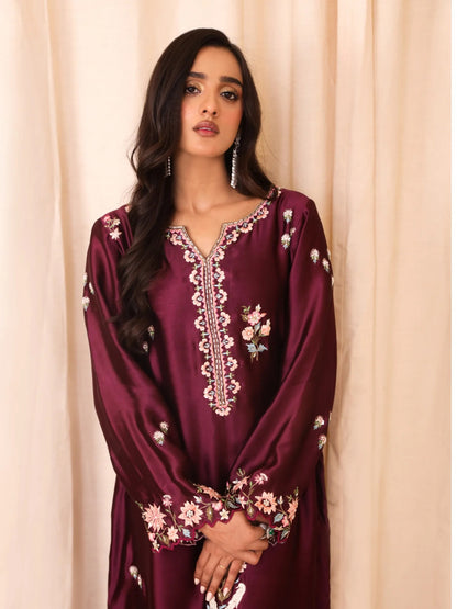 Silk Hand-Embellished Embroidered Kaftan - Reene