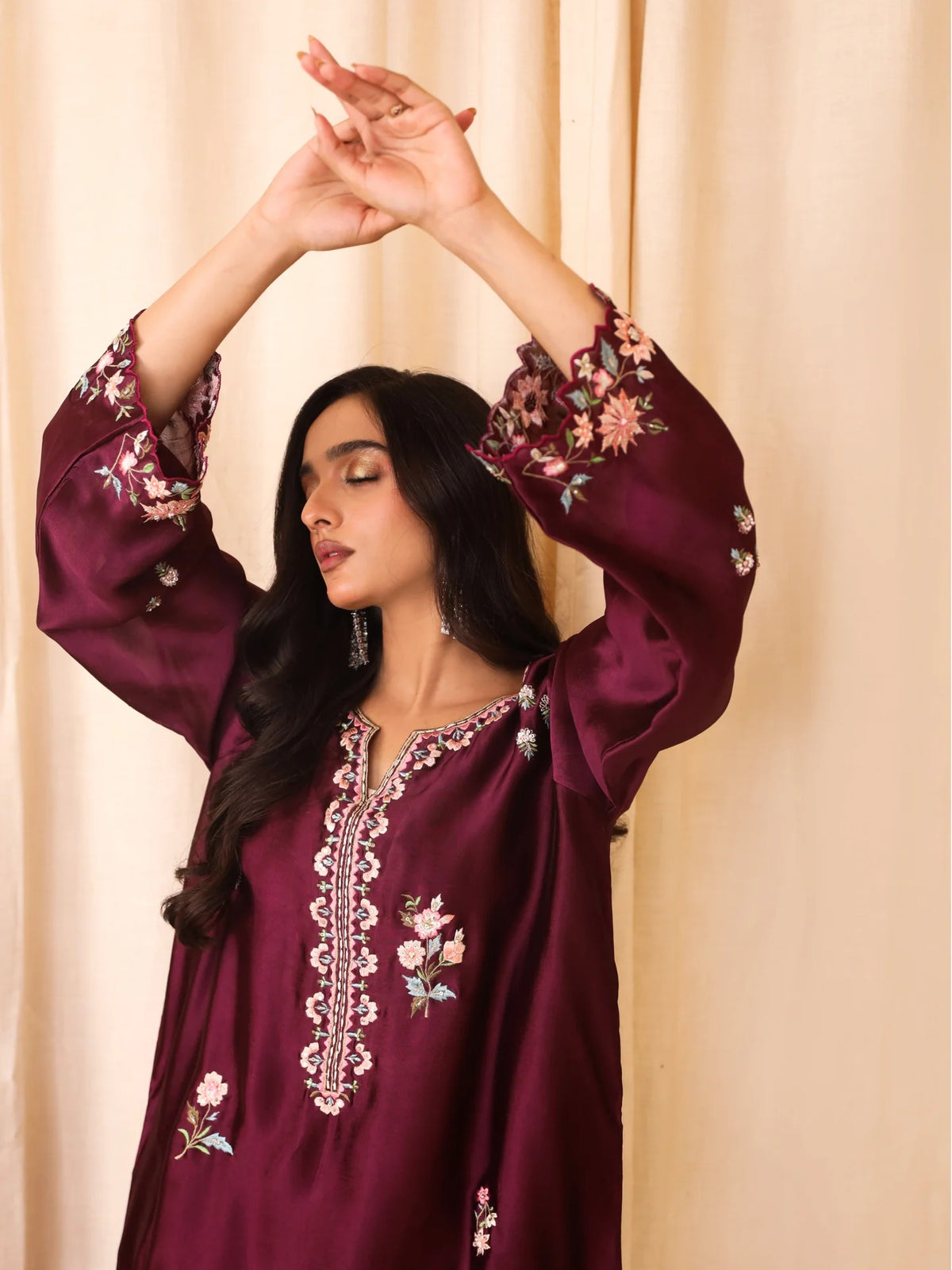 Silk Hand-Embellished Embroidered Kaftan - Reene