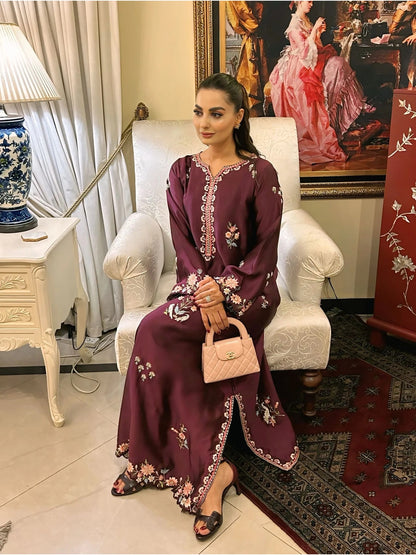 Silk Hand-Embellished Embroidered Kaftan - Reene