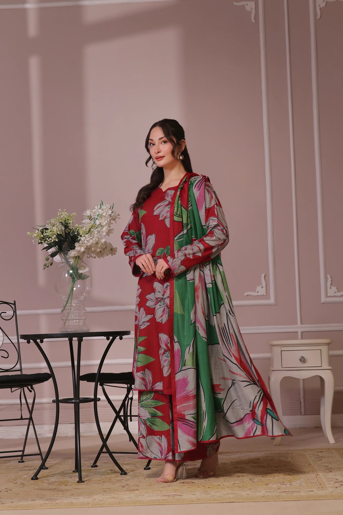 Floral Printed Dhanak - 3 Piece