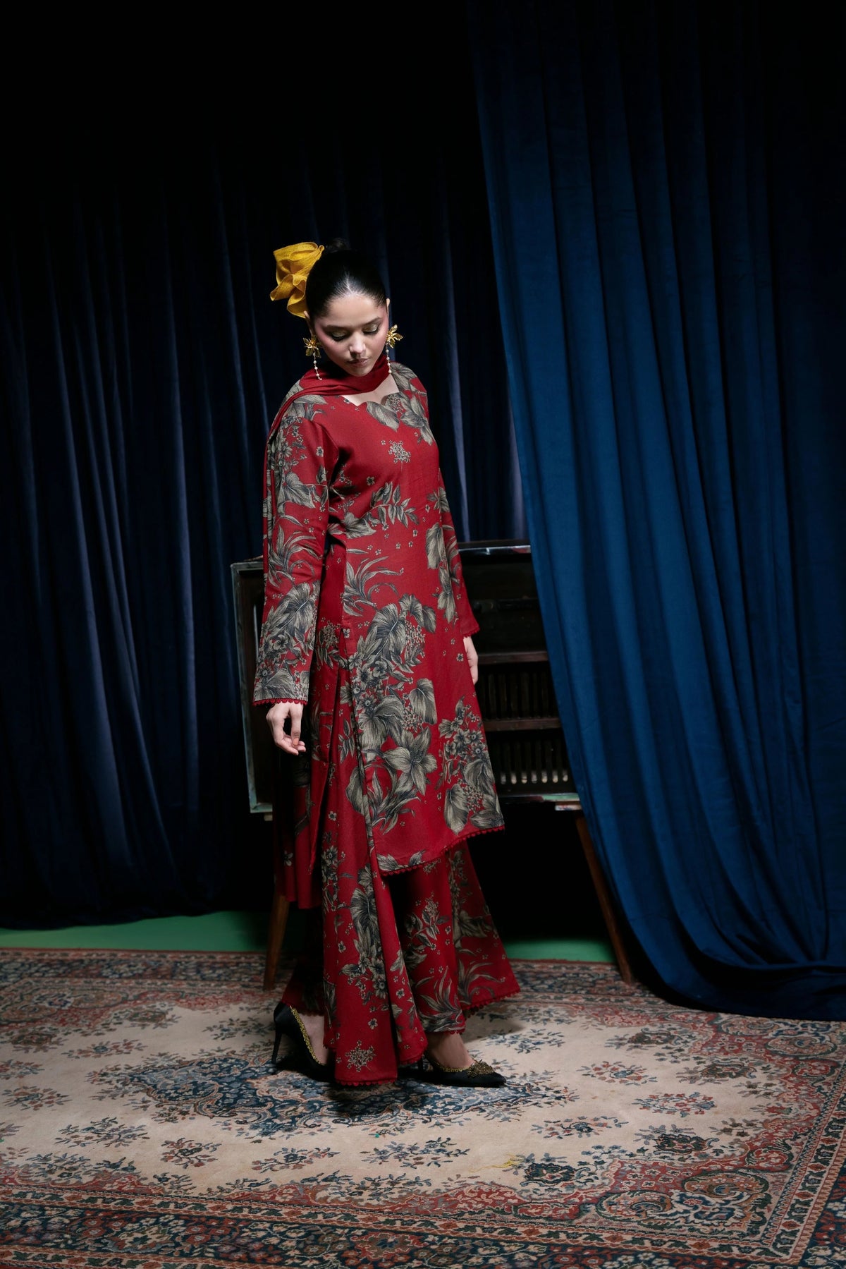 Digital Printed Dhanak Suit - Red