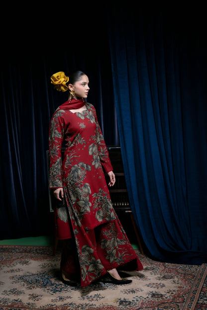 Digital Printed Dhanak Suit - Red