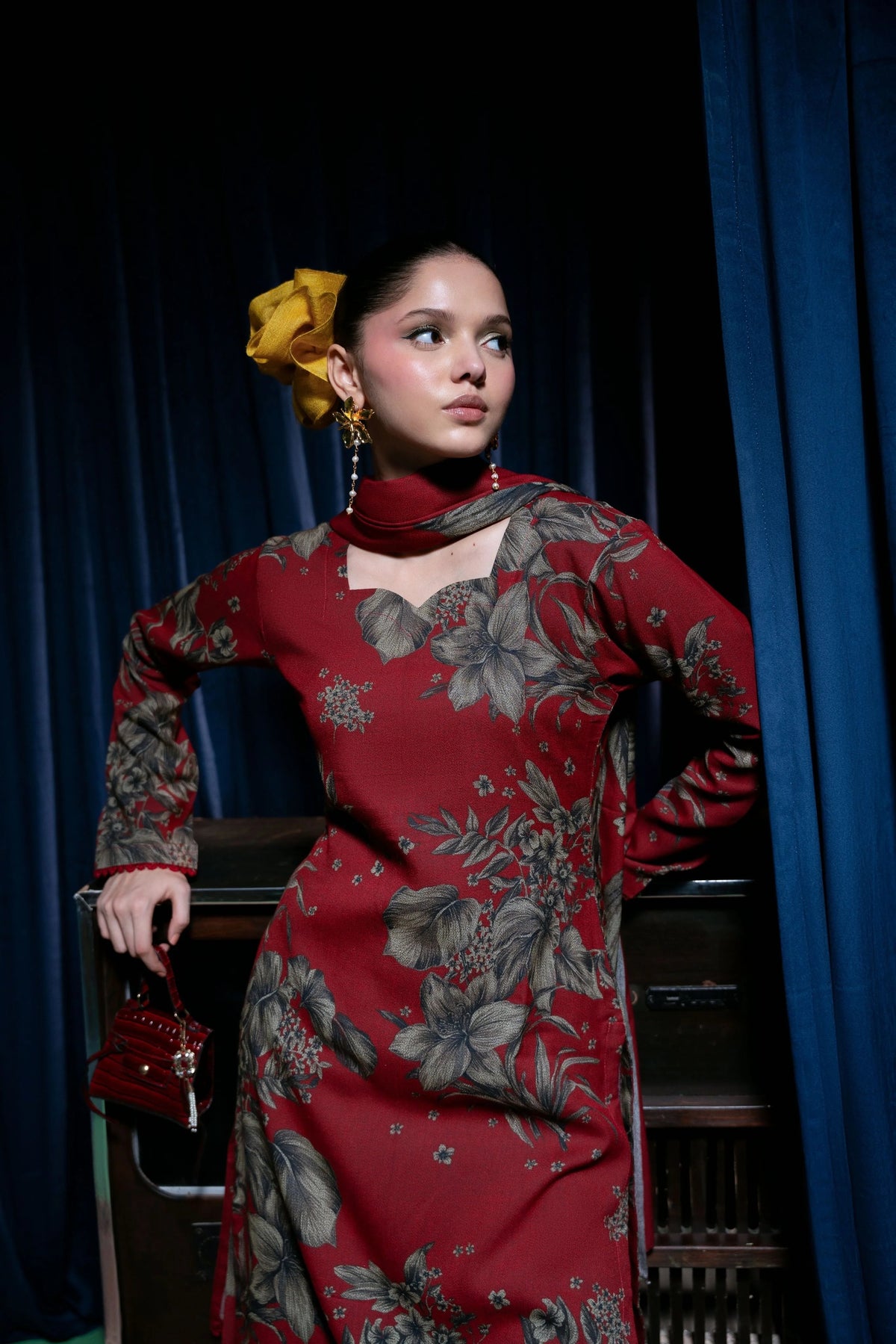 Digital Printed Dhanak Suit - Red