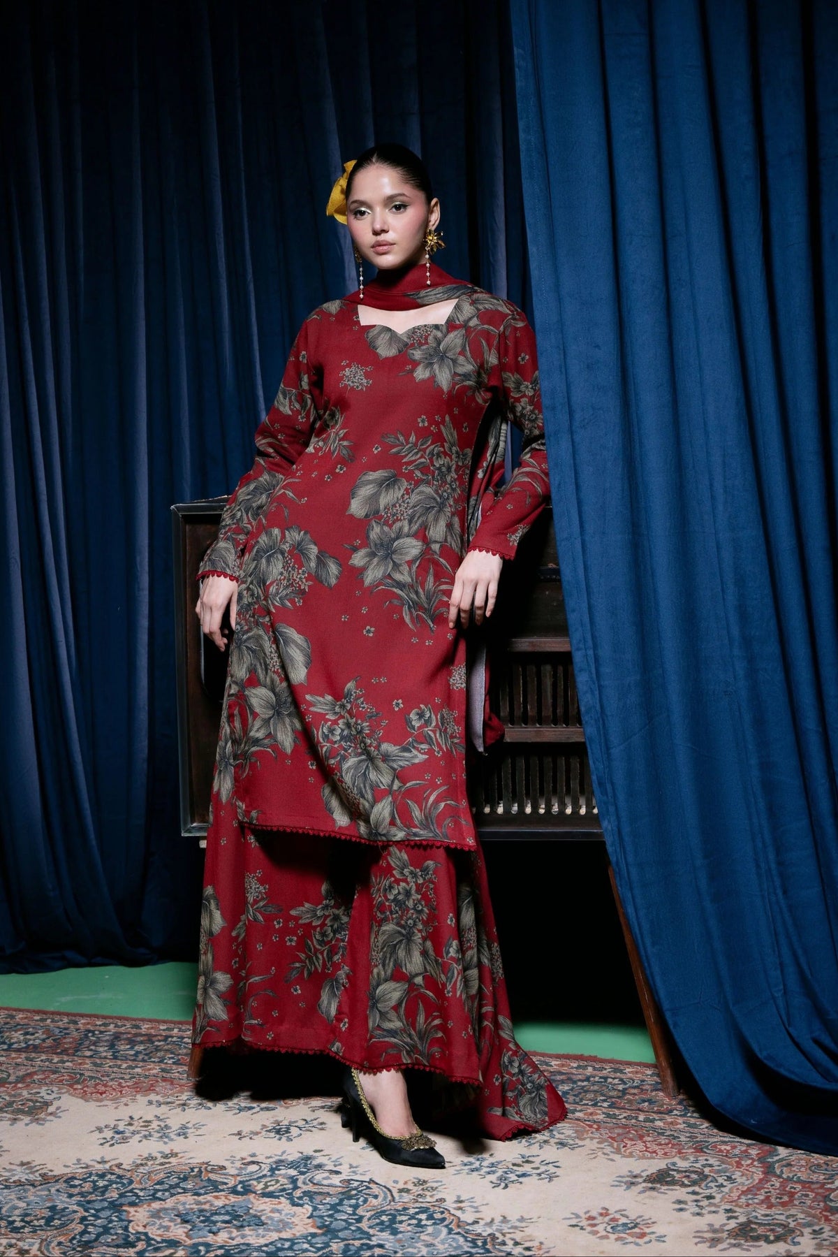 Digital Printed Dhanak Suit - Red