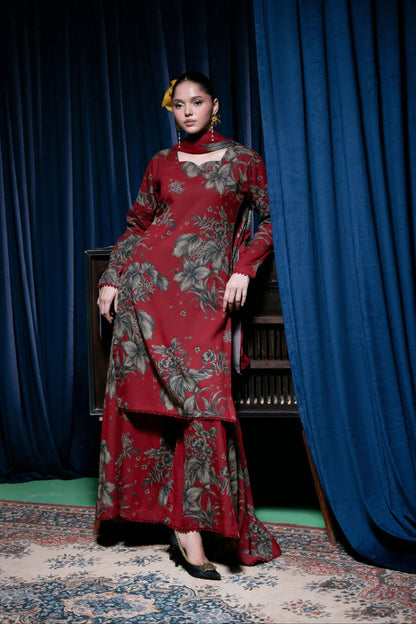 Digital Printed Dhanak Suit - Red