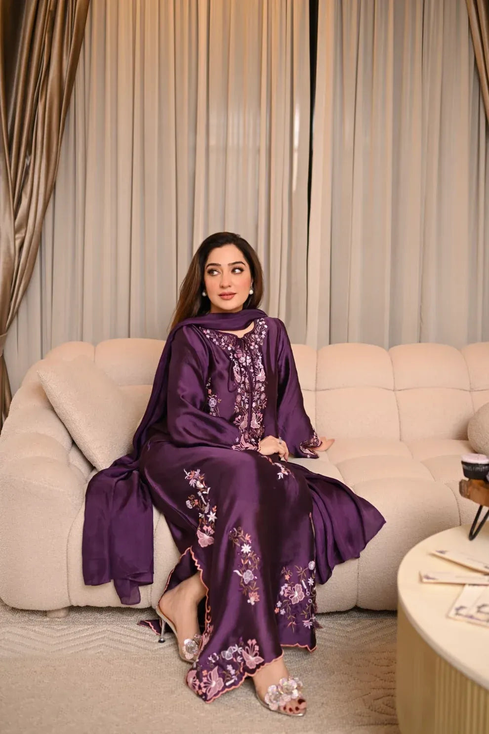 Royal Purple Mia Silk Embroidered Kaftan