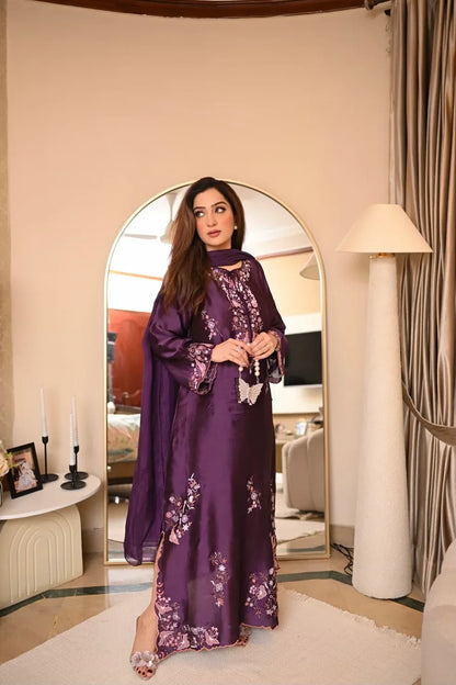 Royal Purple Mia Silk Embroidered Kaftan