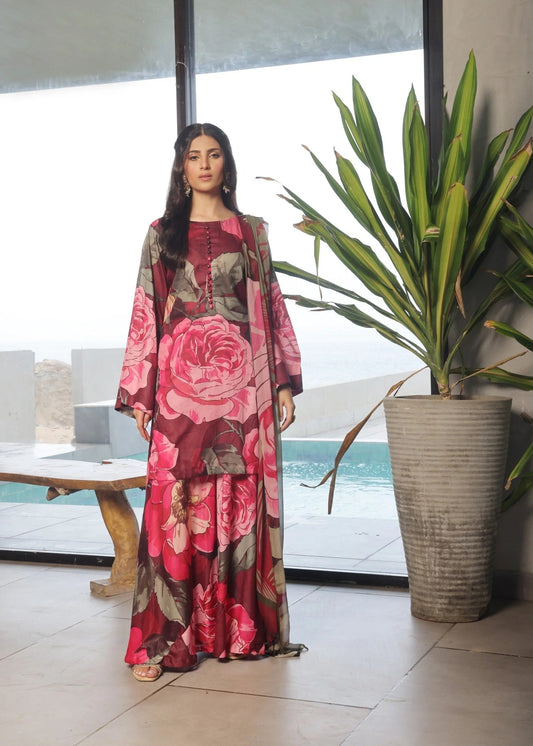 Red Floral Lawn Suit - Gulrooh