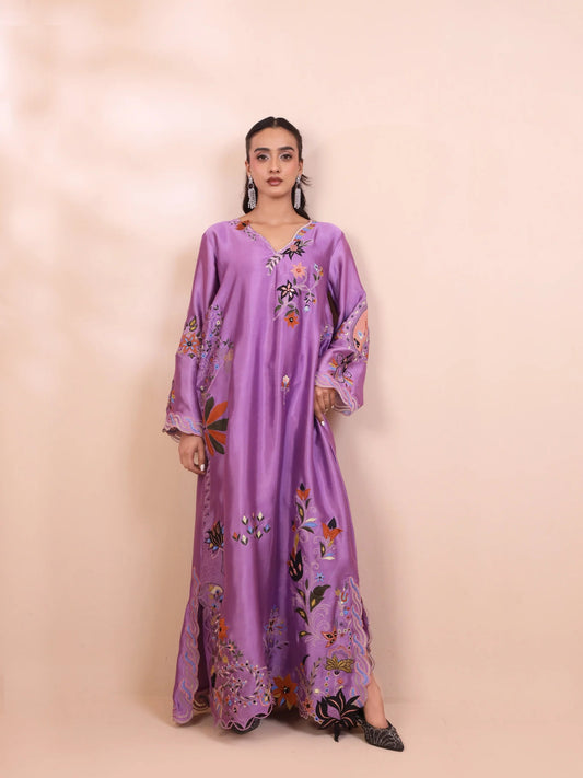 Light Purple Silk Embroidered Kaftan - Iris