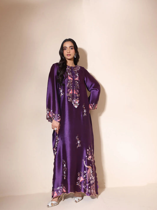 Royal Purple Mia Silk Embroidered Kaftan