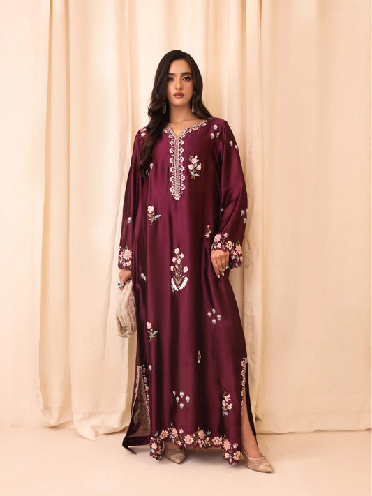 Silk Hand-Embellished Embroidered Kaftan - Reene
