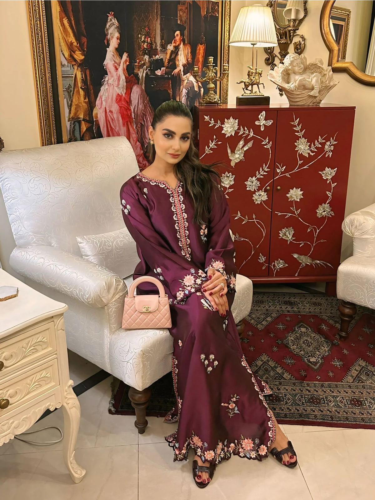 Silk Hand-Embellished Embroidered Kaftan - Reene