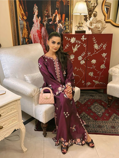Silk Hand-Embellished Embroidered Kaftan - Reene