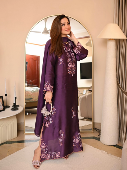 Royal Purple Mia Silk Embroidered Kaftan