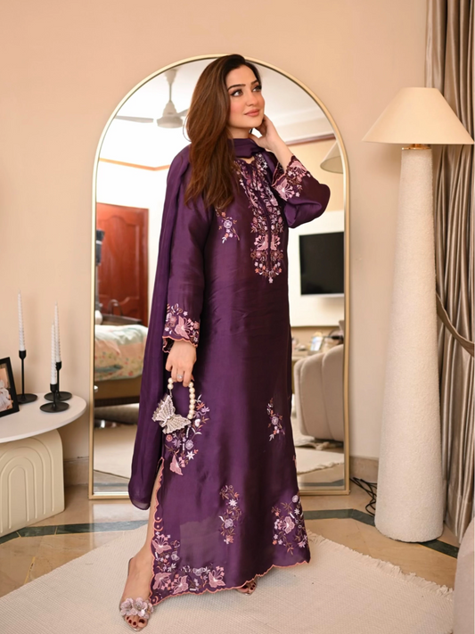 Royal Purple Mia Silk Embroidered Kaftan
