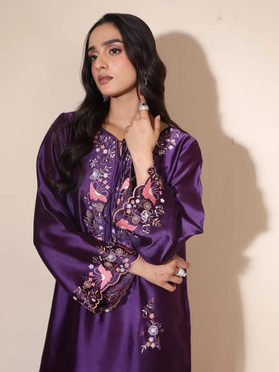 Royal Purple Mia Silk Embroidered Kaftan