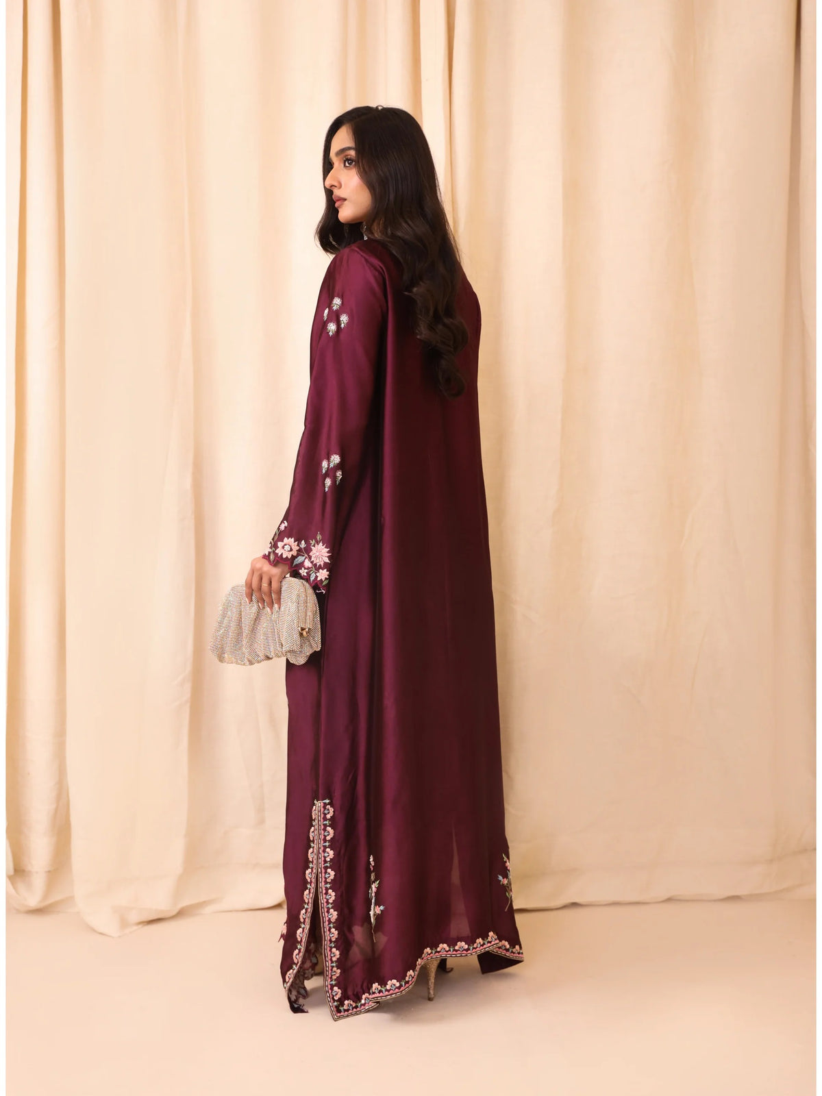 Silk Hand-Embellished Embroidered Kaftan - Reene