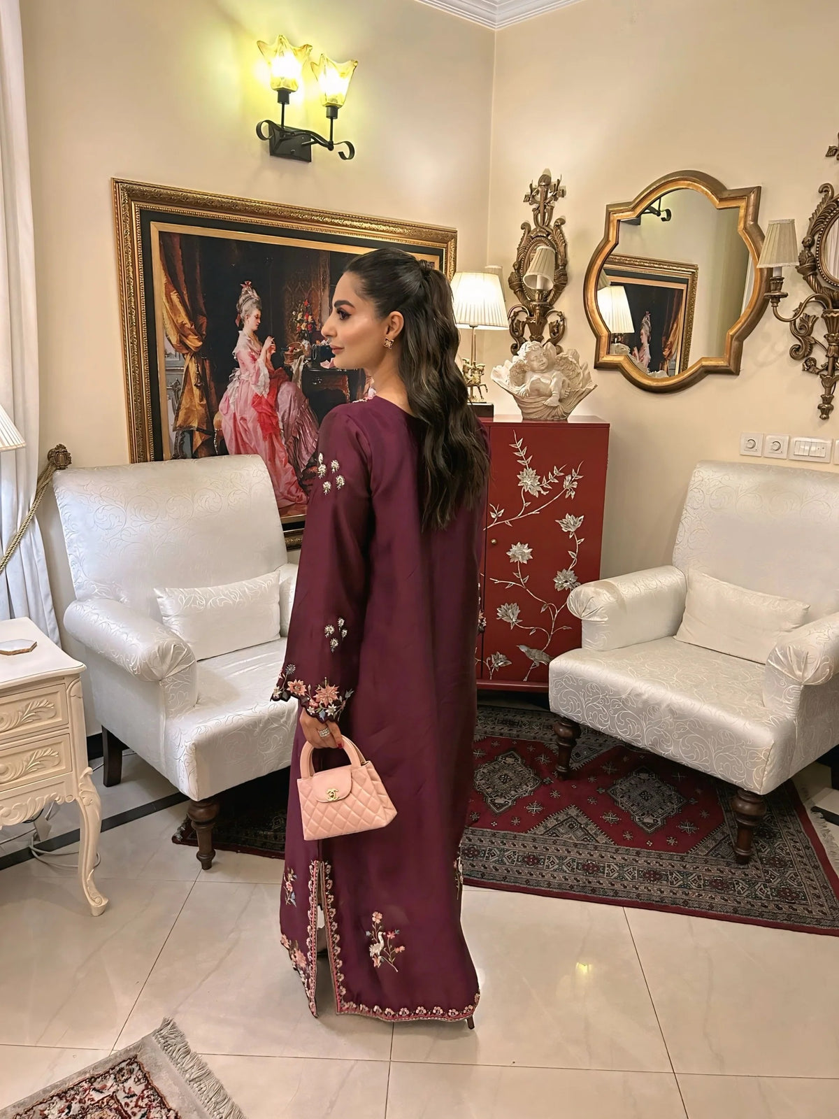 Silk Hand-Embellished Embroidered Kaftan - Reene
