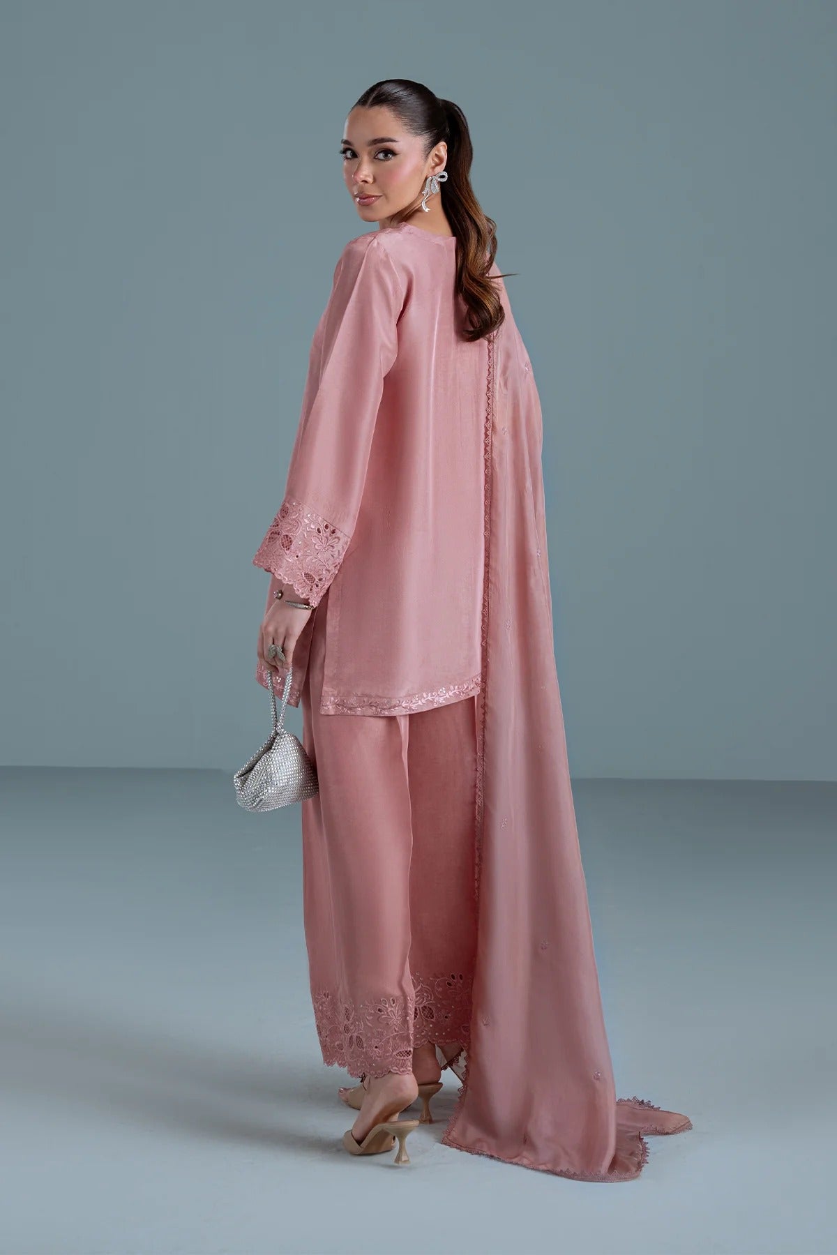 Dusty Pink Sheesha Silk Suit | 3-Piece Stitched | HANA-B