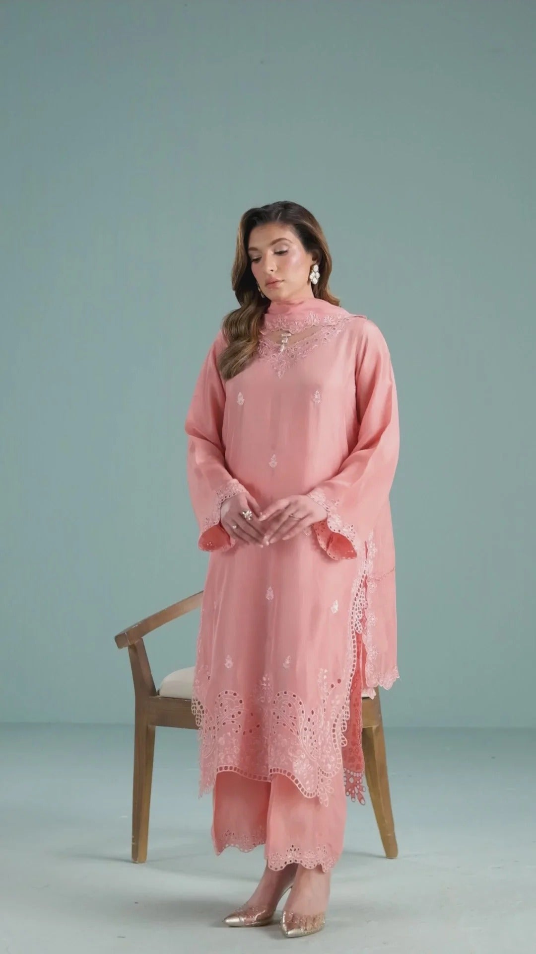 Peachy Pink Sheesha Silk Festive Set | 3-Piece Stitched | TANYA