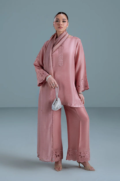 Dusty Pink Sheesha Silk Suit | 3-Piece Stitched | HANA-B